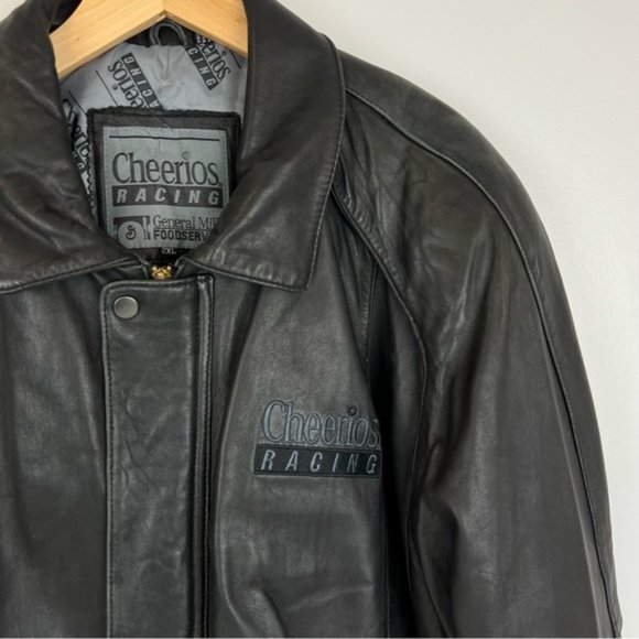 Vintage Cheerios Racing Men's Leather Jacket - Size 2XL - Picture 2 of 12